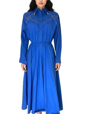 Lilia Smitty Vintage 80s Western Blue Long Sleeve Shirt Dress Size 3/4